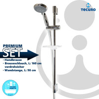 tecuro Brauseset Sunshine-100R - mit 5 Funktionen Handbrause, Brauseschlauch 160 cm, Wandstange 98 cm