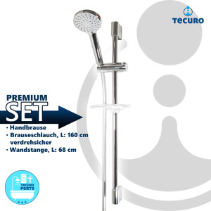 tecuro Brauseset Sunshine-100 - mit 5 Funktionen Handbrause, Brauseschlauch 160 cm, Wandstange in 2 Längen