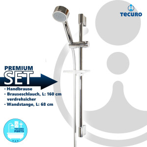 tecuro Brauseset Sunshine-80 - mit 5 Funktionen Handbrause, Brauseschlauch 160 cm, Wandstange in 2 Längen