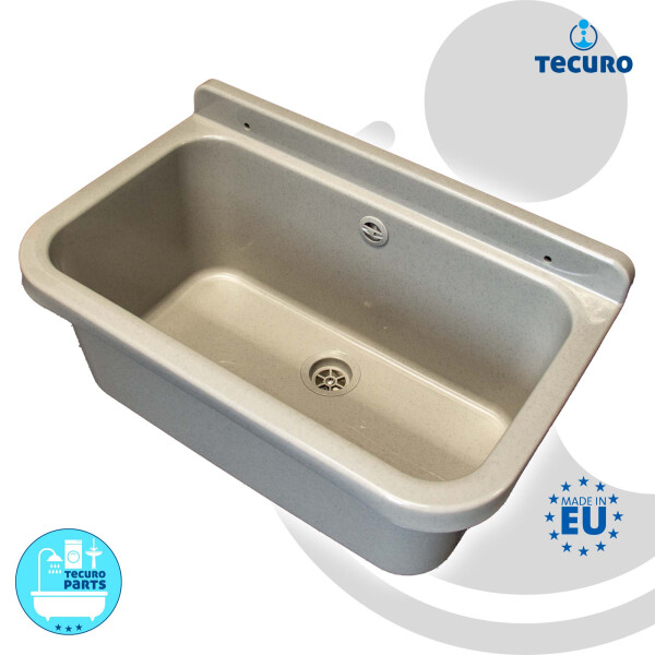 tecuro Ausgussbecken P55G, grau, mit Ablaufgarnitur und Siphon, 18 Liter, 550x340x210 mm