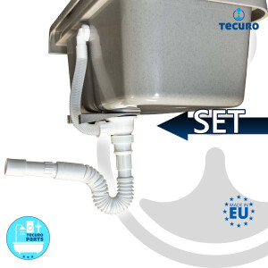 tecuro Ausgussbecken P55G, grau, mit Ablaufgarnitur und Siphon, 18 Liter, 550x340x210 mm