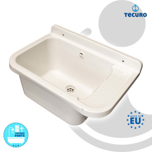 tecuro Ausgussbecken P50, weiß, mit Ablaufgarnitur und Siphon, 13,5 Liter, 500x340x210 mm
