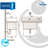 tecuro Ausgussbecken P50, weiß, mit Ablaufgarnitur und Siphon, 13,5 Liter, 500x340x210 mm
