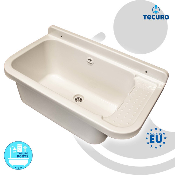 tecuro Ausgussbecken P60, weiß, mit Ablaufgarnitur und Siphon, 17 Liter, 590x340x210 mm