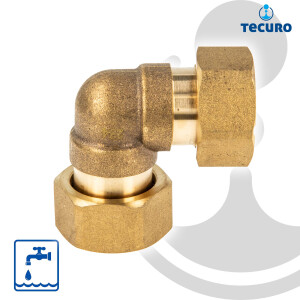 tecuro Winkel 90°, beidseitig Überwurfmutter 3/4 Zoll (flachdichtend) - MS-blank CW617N