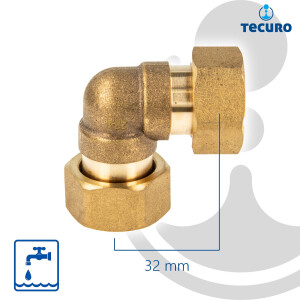tecuro Winkel 90°, beidseitig Überwurfmutter 3/4 Zoll (flachdichtend) - MS-blank CW617N