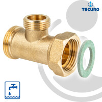 tecuro T-Stück, 1 Zoll AG x 3/4 Zoll AG x Überwurfmutter 1 Zoll (flachdichtend) - MS-blank CW617N