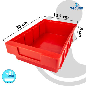 Sichtlagerkasten - Sichtbox flach - rot, 300 x 185 x 80 mm - gebraucht