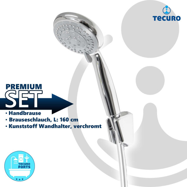 tecuro Wannenset ew-easy-100 - mit 5 Funktionen Handbrause, Brauseschlauch 160 cm, Wandhalter