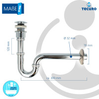 tecuro Siphon extra lang mit Pop Up Ablaufventil verchromt - Universal Set für Waschtisch / Waschbecken
