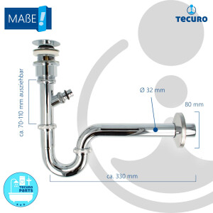 tecuro Siphon mit Pop Up Ablaufventil verchromt - Universal Set für Waschtisch / Waschbecken