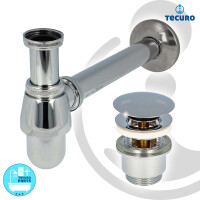 tecuro Siphon extra lang mit Pop Up Ablaufventil verchromt - Universal Set für Waschtisch / Waschbecken