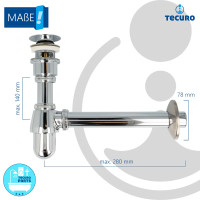 tecuro Siphon extra lang mit Pop Up Ablaufventil verchromt - Universal Set für Waschtisch / Waschbecken