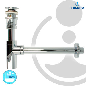 tecuro Siphon extra lang mit Pop Up Ablaufventil verchromt - Universal Set für Waschtisch / Waschbecken