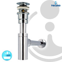 tecuro Siphon extra lang mit Pop Up Ablaufventil verchromt - Universal Set für Waschtisch / Waschbecken