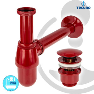 tecuro Siphon mit Pop Up Ablaufventil rot (RAL 3003) -...