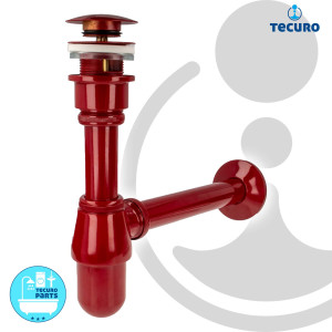 tecuro Siphon mit Pop Up Ablaufventil rot (RAL 3003) - Universal Set für Waschtisch / Waschbecken