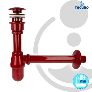 tecuro Siphon mit Pop Up Ablaufventil rot (RAL 3003) - Universal Set für Waschtisch / Waschbecken