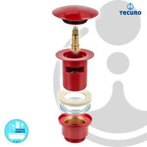tecuro Siphon mit Pop Up Ablaufventil rot (RAL 3003) - Universal Set für Waschtisch / Waschbecken