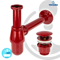 tecuro Siphon mit Pop Up Ablaufventil rot (RAL 3003) - Universal Set für Waschtisch / Waschbecken