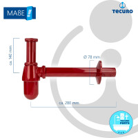 tecuro Siphon mit Pop Up Ablaufventil rot (RAL 3003) - Universal Set für Waschtisch / Waschbecken