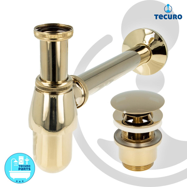 tecuro Siphon mit Pop Up Ablaufventil vergoldet - Universal Set für Waschtisch / Waschbecken