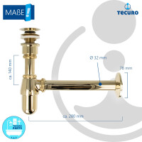 tecuro Siphon mit Pop Up Ablaufventil vergoldet - Universal Set für Waschtisch / Waschbecken
