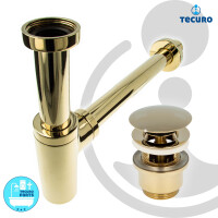 tecuro Siphon mit Pop Up Ablaufventil vergoldet - Universal Set für Waschtisch / Waschbecken