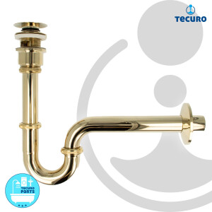 tecuro Siphon extra lang mit Pop Up Ablaufventil vergoldet - Universal Set für Waschtisch / Waschbecken