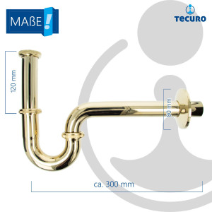 tecuro Siphon extra lang mit Pop Up Ablaufventil vergoldet - Universal Set für Waschtisch / Waschbecken