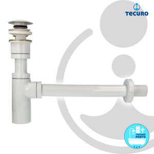 tecuro Siphon extra lang mit Pop Up Ablaufventil weiß (RAL 9010) - Universal Set für Waschtisch / Waschbecken