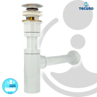 tecuro Siphon extra lang mit Pop Up Ablaufventil weiß (RAL 9010) - Universal Set für Waschtisch / Waschbecken