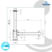 tecuro Siphon extra lang mit Pop Up Ablaufventil weiß (RAL 9010) - Universal Set für Waschtisch / Waschbecken