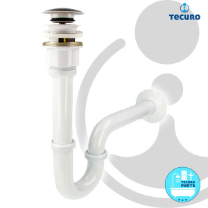 tecuro Siphon extra lang mit Pop Up Ablaufventil weiß (RAL 9010) - Universal Set für Waschtisch / Waschbecken