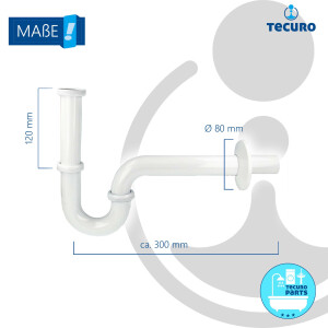 tecuro Siphon extra lang mit Pop Up Ablaufventil weiß (RAL 9010) - Universal Set für Waschtisch / Waschbecken