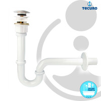 tecuro Siphon extra lang mit Pop Up Ablaufventil weiß (RAL 9010) - Universal Set für Waschtisch / Waschbecken