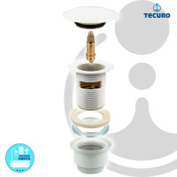 tecuro Siphon extra lang mit Pop Up Ablaufventil weiß (RAL 9010) - Universal Set für Waschtisch / Waschbecken