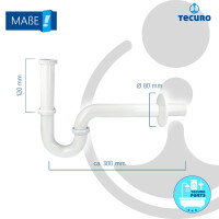 tecuro Siphon extra lang mit Pop Up Ablaufventil weiß (RAL 9010) - Universal Set für Waschtisch / Waschbecken