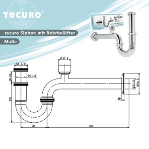 tecuro Röhrengeruchsverschluss Siphon mit Rohrbelüfter für Waschbecken, extra lang - Messing verchromt