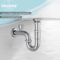 tecuro Röhrengeruchsverschluss Siphon mit Rohrbelüfter für Waschbecken, extra lang - Messing verchromt