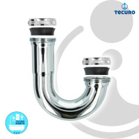 tecuro Siphonbogen Ø 32 mm, komplett mit Verschraubungungen 1 1/4 Zoll und Dichtungen, Messing verchromt