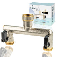 tecuro 2-Wege Verteiler 3/4 Zoll mit 2 x Kugelventil, für Zapfstelle, Messing vernickelt