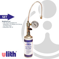 Gefäßfüller (nicht brennbar) 400 ml - ULITH 244201 und Anschlussadapter mit Manometer 0-6 bar