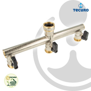 tecuro 3-Wege Verteiler 3/4 Zoll mit 3 x Kugelventil, für Zapfstelle, Messing vernickelt