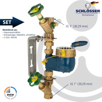 Steigrohr Hauswasserzähler Kombi-Set, Baulänge 105 mm, inkl. Einbaugarnitur 1 Zoll verstellbare Ausführung, Edelstahl