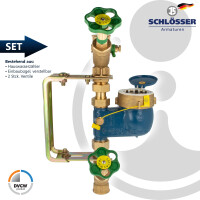Steigrohr Hauswasserzähler Kombi-Set, Baulänge 150 mm, inkl. Einbaugarnitur 1 Zoll, verstellbare Ausführung, verzinkt