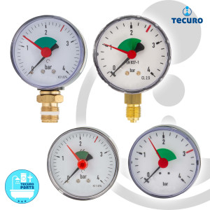 tecuro Heizungsmanometer 0-4 bar, Ø 63 mm 1/4 Zoll bzw. 3/8 Zoll Anschluss hinten/unten