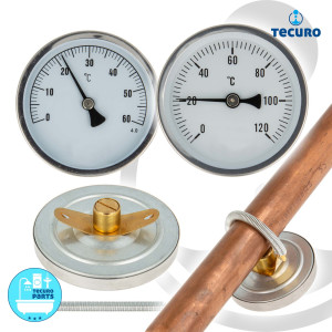 tecuro Bi-Metall Anlegethermometer 0 - 60&deg;C -...