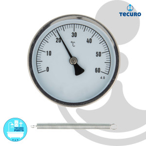 tecuro Bi-Metall Anlegethermometer 0 - 60°C - 120°C Metallausführung mit Klemmfeder