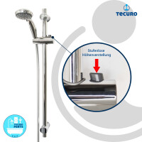 tecuro Brauseset Komfort-70 - mit 3 Funktionen Handbrause, Brauseschlauch 160 cm, Wandstange in 3 Längen